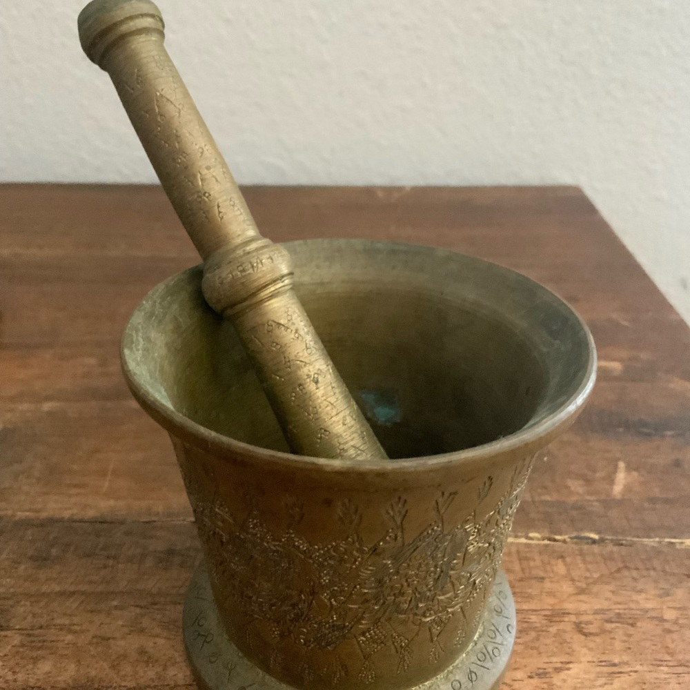 Antique Solid  Brass Apothecary Mortar & Pestle Pharmacy Decor 3”Tall